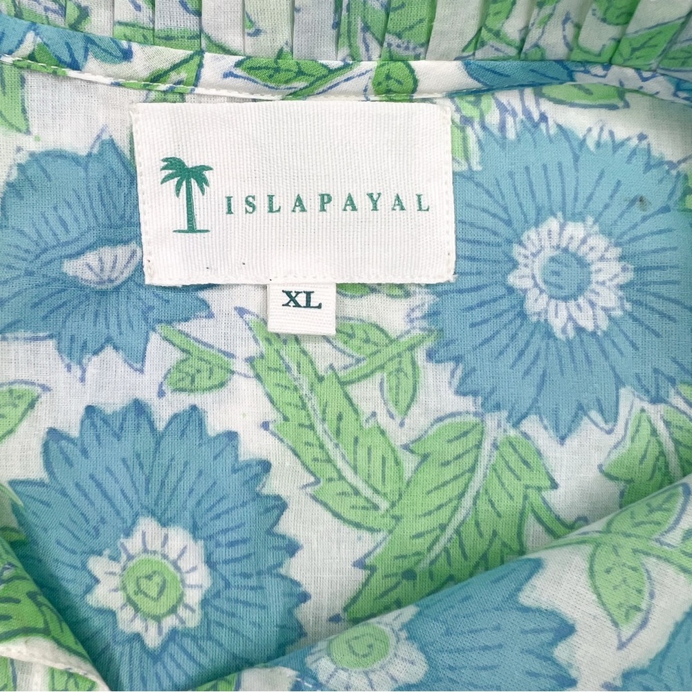 Isla Payal Blue Green Floral Dress Ruffle Flutter Sleeve Cotton size XL - Picture 4 of 6